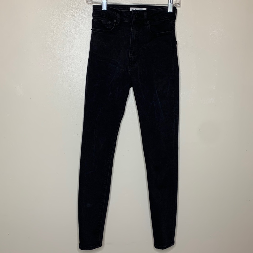 ZARA Jeans Charcoal Charcoal Black High Rise Skinny Stretchy 5 Pocket Denim 2